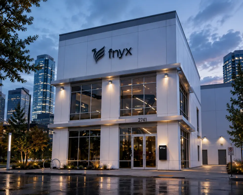 Fnyx Group office building at dusk